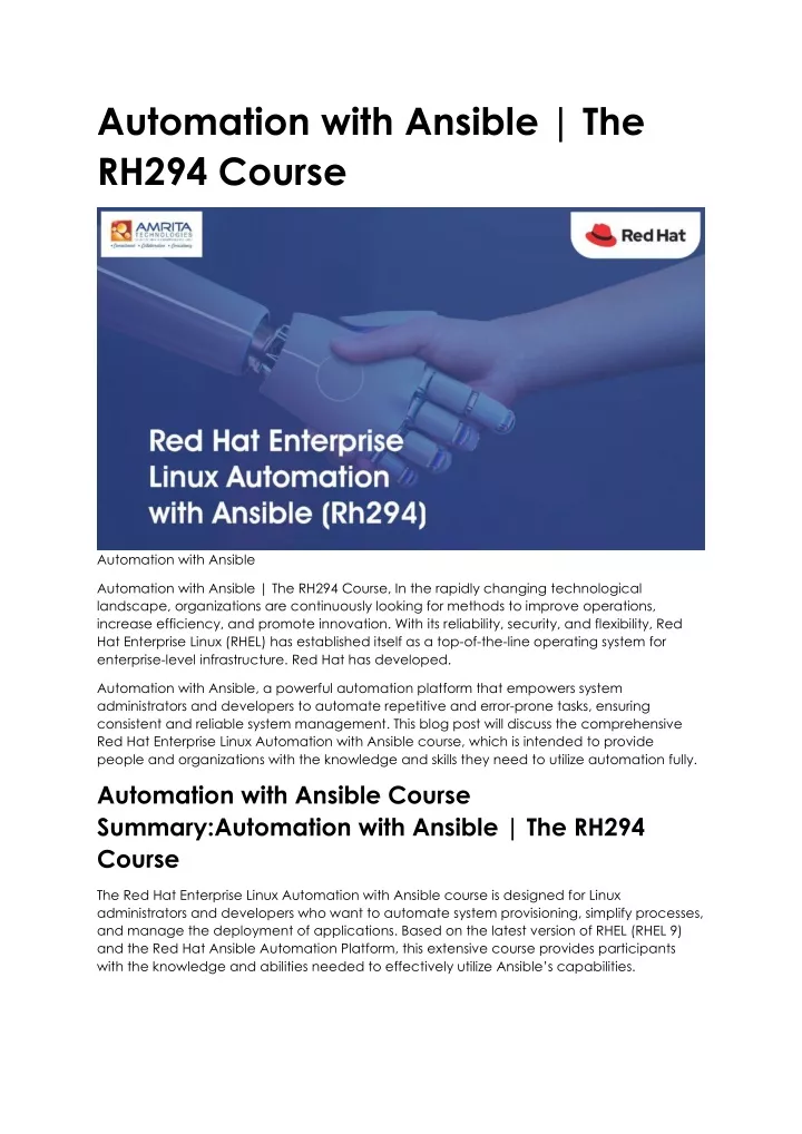 automation with ansibl the rh294 course