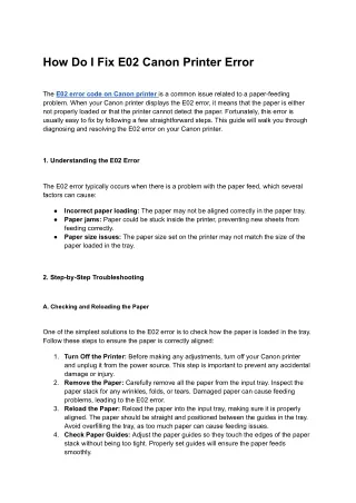 How Do I Fix E02 Canon Printer Error