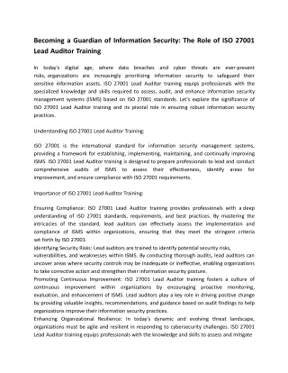 ISO 27001 Lead Auditor Training