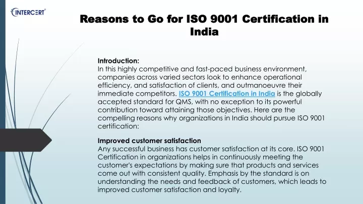 reasons to go for iso 9001 certification in india