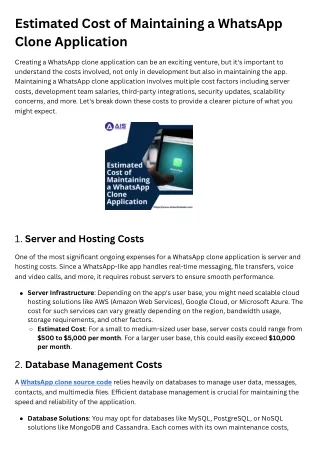 Cost of Maintaining a WhatsApp Clone Application