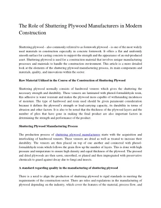 The Role of Shuttering Plywood Manufacturers in Modern Construction