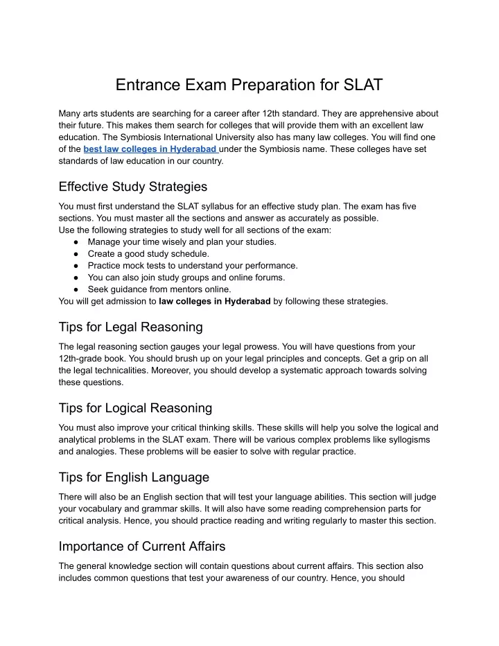 entrance exam preparation for slat