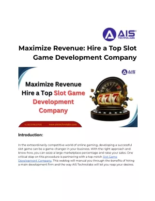 Maximize Revenue_ Hire a Top Slot Game Development Company