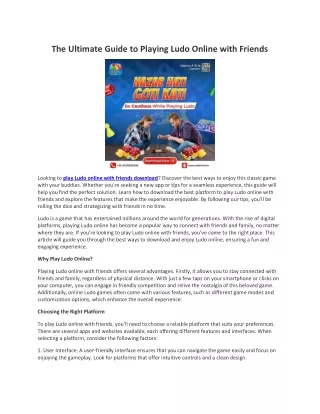 The Ultimate Guide to Playing Ludo Online with Friends