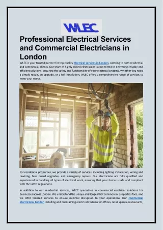 Professional Electrical Services and Commercial Electricians in London