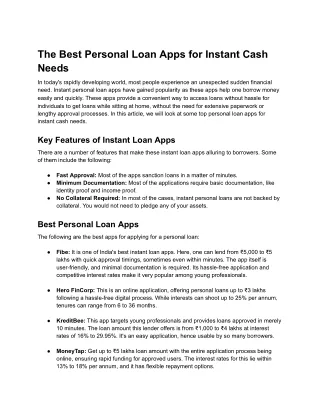 The Best Personal Loan Apps for Instant Cash Needs