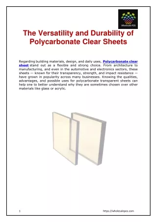 The Versatility and Durability of Polycarbonate Clear Sheets