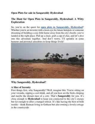 Open Plots for sale in Sangareddy Hyderabad (1)