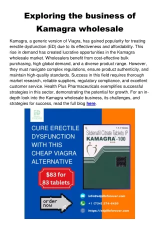 Exploring the business of Kamagra wholesale