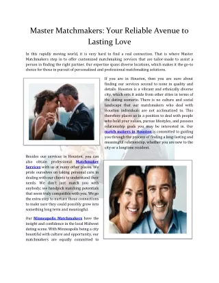 Master Matchmakers: Your Reliable Avenue to Lasting Love