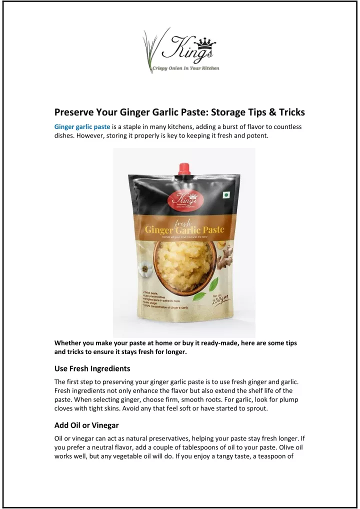 preserve your ginger garlic paste storage tips