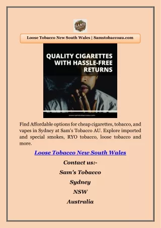 Loose Tobacco New South Wales | Samstobaccoau.com