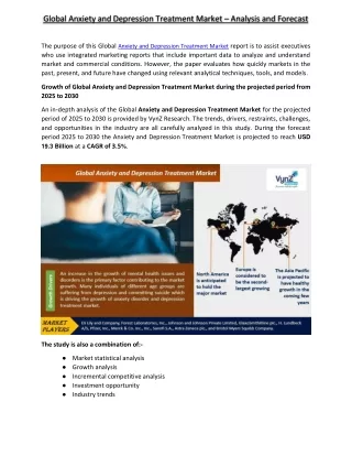 Anxiety and Depression Treatment Market - VynzResearch