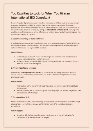 Top Qualities to Look for When You Hire an International SEO Consultant