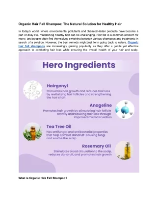 Organic Hair Fall Shampoo: The Natural Solution for Healthy Hair