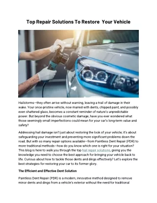 Top Repair Solutions To Restore  Your Vehicle