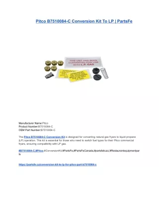 Pitco B7510084-C Conversion Kit To LP _ PartsFe