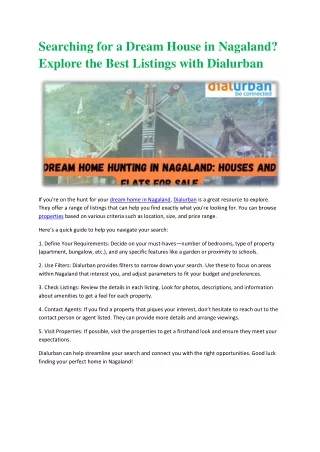 Searching for a Dream House in Nagaland Explore the Best Listings with Dialurban