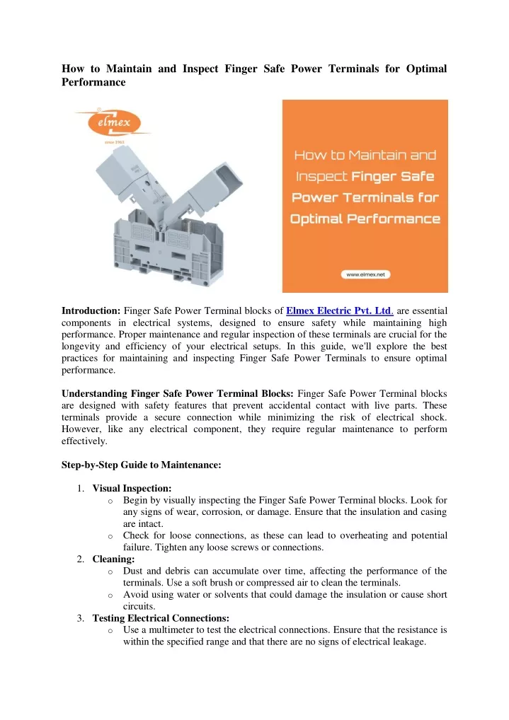 how to maintain and inspect finger safe power