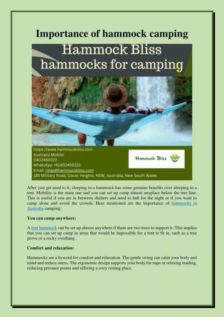 importance of hammock camping