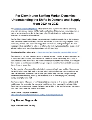 Per Diem Nurse Staffing Market 2024-2033: Key Insights into Emerging Regional Ma