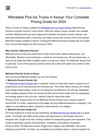 Affordable Pick-Up Trucks in Kenya - Your Complete Pricing Guide for 2024