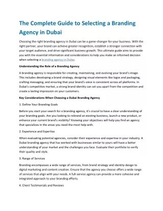 The Ultimate Guide to Choosing a Branding Agency in Dubai