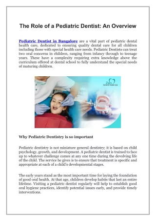 The Role of a Pediatric Dentist, An Overview