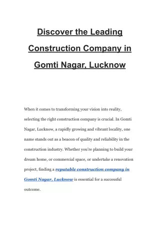 Discover the Leading Construction Company in Gomti Nagar, Lucknow