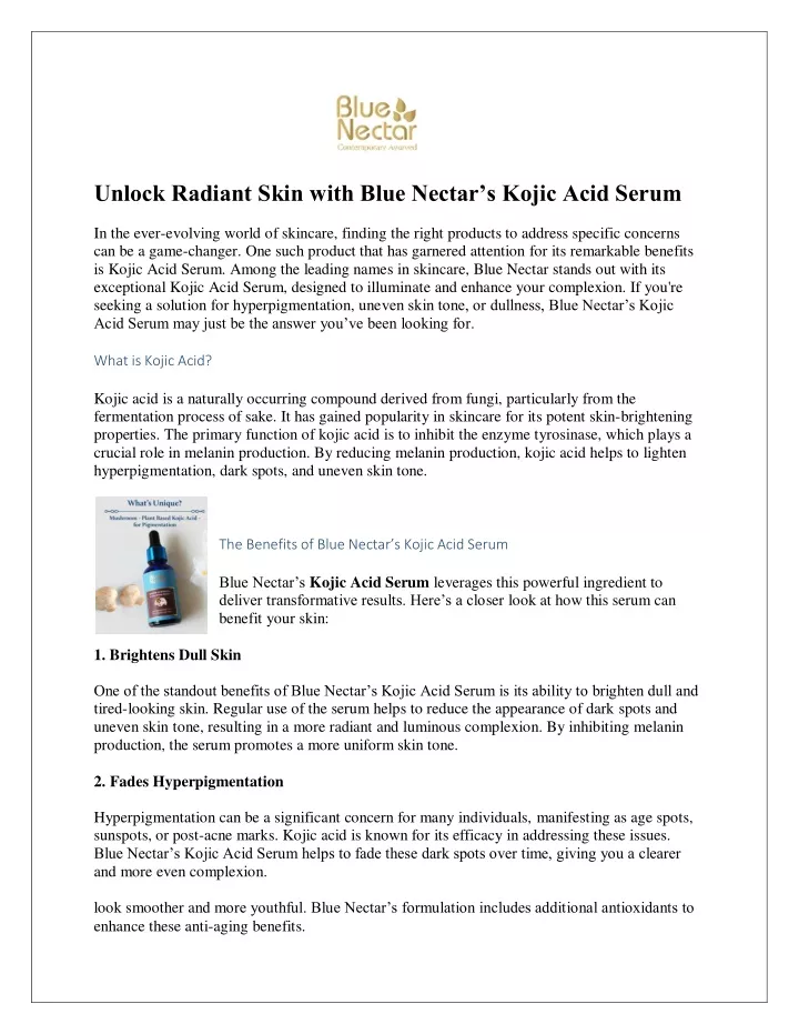 unlock radiant skin with blue nectar s kojic acid