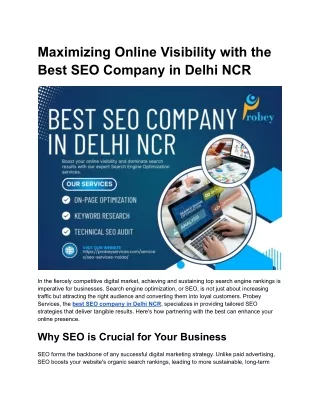 Maximizing Online Visibility with the Best SEO Company in Delhi NCR