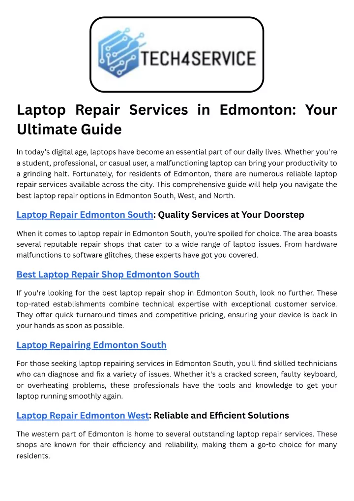 laptop repair services in edmonton your ultimate