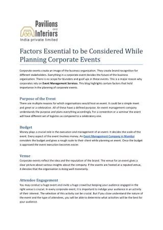 factors essential to be considered while planning