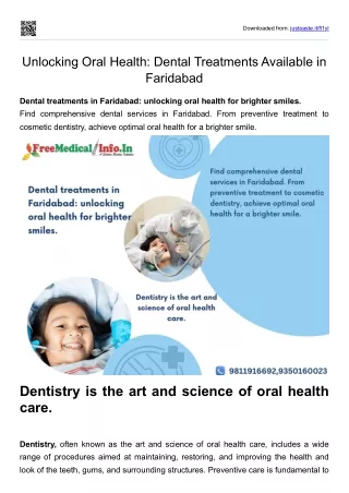 Unlocking Oral Health Dental Treatments Available in Faridabad