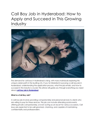 Call Boy Job in Hyderabad How to Apply and Succeed in This Growing Industry