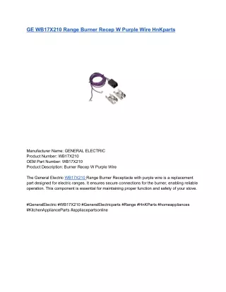 GE WB17X210 Range Burner Recep W Purple Wire HnKparts (1)