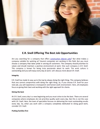 E.R. Snell Offering The Best Job Opportunities