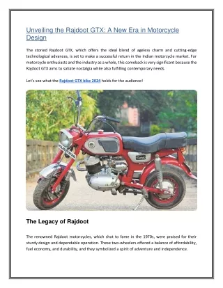 Unveiling the Rajdoot GTX: A New Era in Motorcycle Design