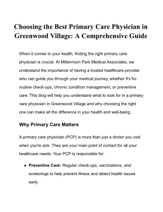 Choosing the Best Primary Care Physician in Greenwood Village: A Comprehensive G