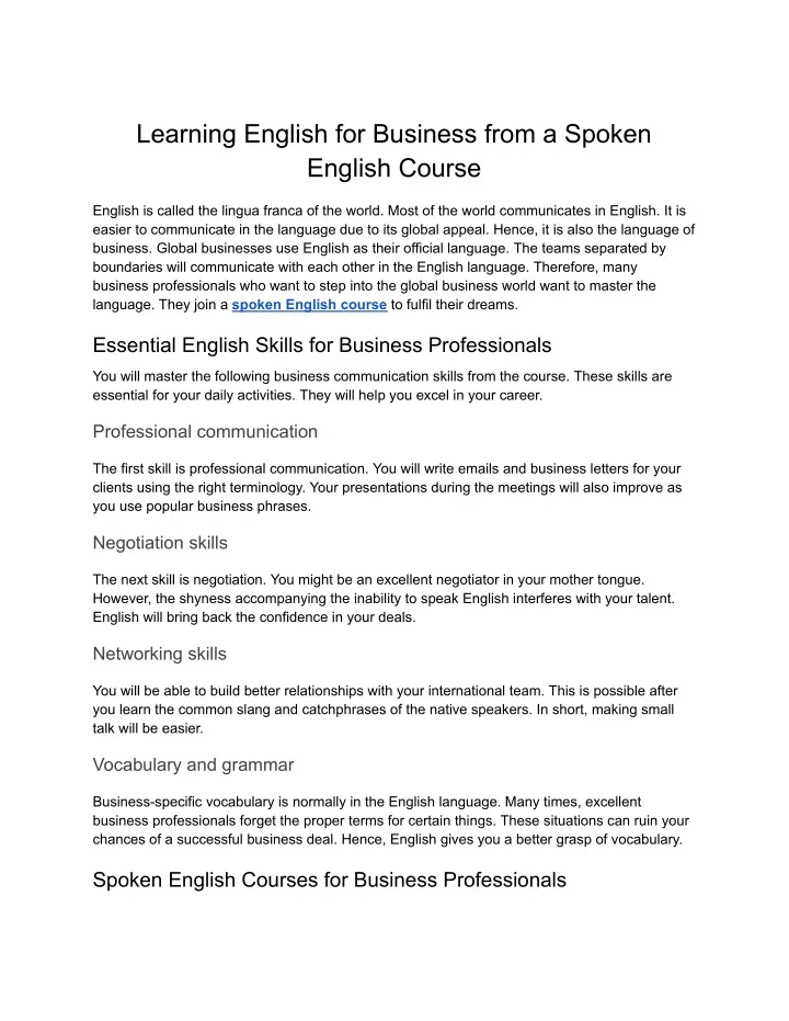 learning english for business from a spoken