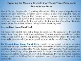 Exploring the Majestic Everest: Short Treks, Three Passes and Luxury Adventures