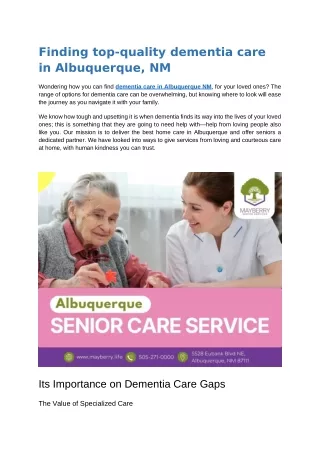 Finding top-quality dementia care Albuquerque, NM