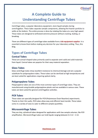 A Complete Guide to Understanding Centrifuge Tubes