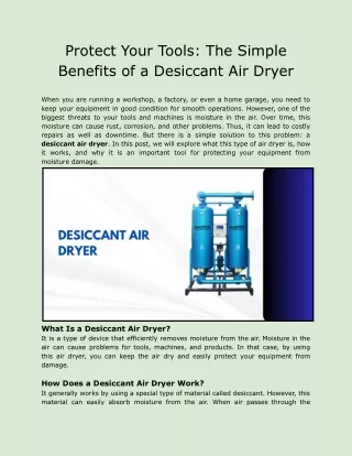 Protect Your Tools: The Simple Benefits of a Desiccant Air Dryer