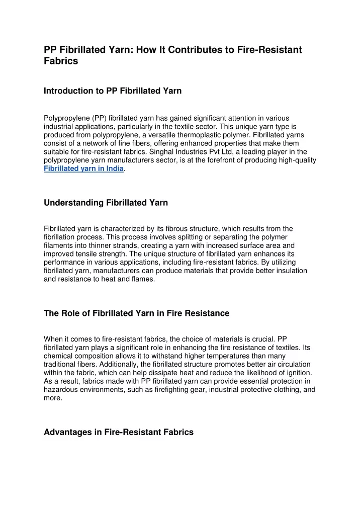 pp fibrillated yarn how it contributes to fire