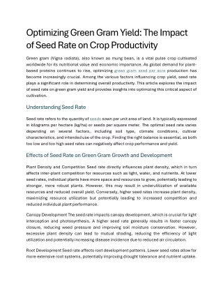 Optimizing Green Gram Yield The Impact of Seed Rate on Crop Productivity