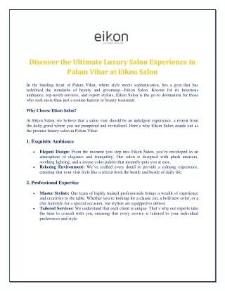 Discover the Ultimate Luxury Salon Experience in Palam Vihar at Eikon Salon