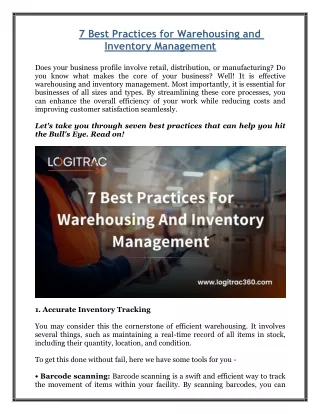 7 Best Practices for Warehousing and Inventory Management