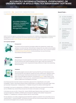 Accurately Entering a Takeback, Overpayment, or Underpayment in Apollo Practice Management Software